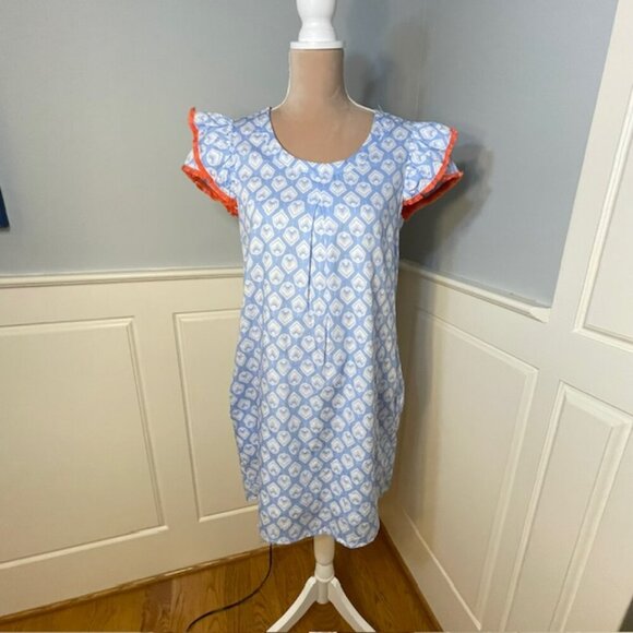 Persifor Clare Dress Flutter Sleeve Shift Sunrise in Crystal Blue Cotton Small - Picture 6 of 12